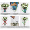 7-SOGA Blue Colored Glass Flower Vase with 10 Bunch 6 Heads Artificial Fake Silk Lilium nanum Home Decor Set