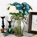8-SOGA Clear European Glass Home Decor Flower Vase with Two Metal Handle