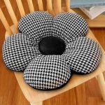 8-SOGA 2X Black Flower Cushion Shaped for Floor and Sitting Throw Pillow