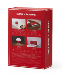 Lexon GIFT Set PANTONE - Includes Mino+ Mini Speaker, Flip Classic Clock, Mina M Lamp, Thykho 3  Speaker - 2035 Red