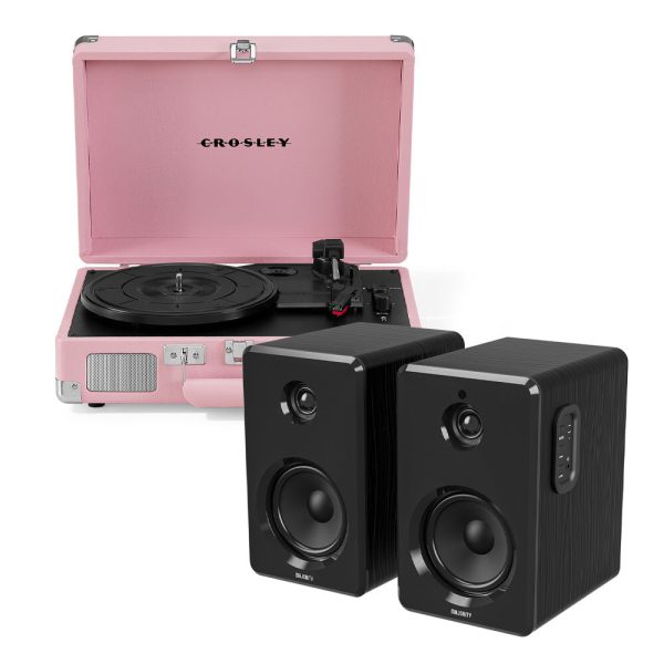 Crosley Cruiser Bluetooth Portable Turntable -  Blush Pink + Bundled Majority D40 Bluetooth Speakers