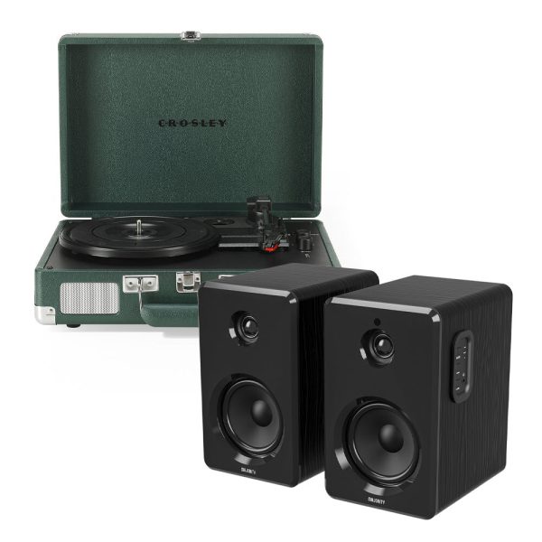 Crosley Cruiser Bluetooth Portable Turntable - Dark Emerald + Bundled Majority D40 Bluetooth Speakers