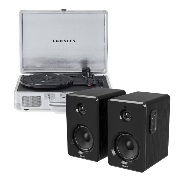 Crosley Cruiser Bluetooth Portable Turntable - Silver + Bundled Majority D40 Bluetooth Speakers