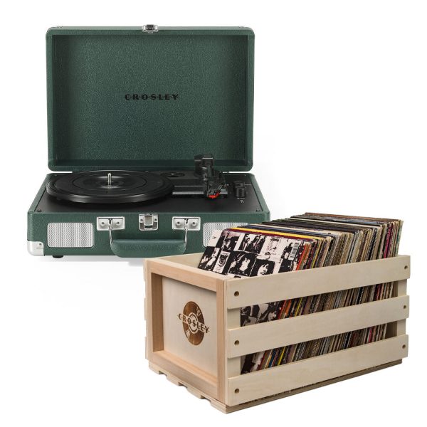 Crosley Cruiser Bluetooth Portable Turntable - Emerald Green + Bundled Crosley Record Storage Crate