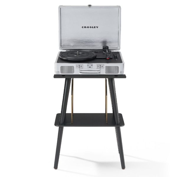 Crosley Cruiser Bluetooth Portable Turntable - Silver + Crosley Entertainment Stand Bundle