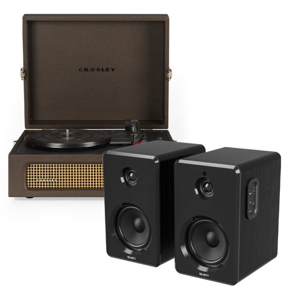 Crosley Voyager Bluetooth Portable Turntable - Coca + Bundled Majority D40 Bluetooth Speakers - Black