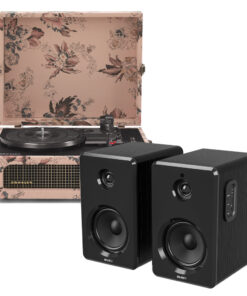 Crosley Voyager Bluetooth Portable Turntable - Floral + Bundled Majority D40 Bluetooth Speakers - Black