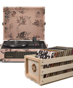 Crosley Voyager Bluetooth Portable Turntable - Floral + Bundled Record Storage Crate