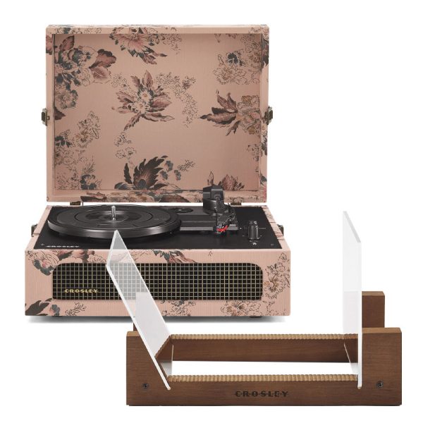 Crosley Voyager Bluetooth Portable Turntable - Floral + Bundled Crosley Record Storage Display Stand
