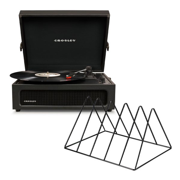 Crosley Voyager Bluetooth Portable Turntable - Black + Gadhouse Vinyl Rack Bundle - Black