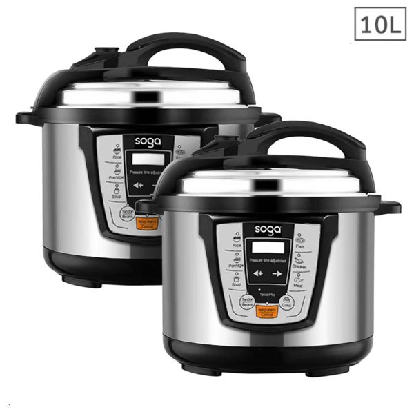 1-SOGA 2X Electric Stainless Steel Pressure Cooker 10L 1600W Multicooker 16