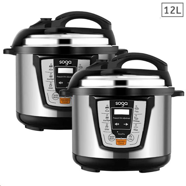 1-SOGA 2X Electric Stainless Steel Pressure Cooker 12L 1600W Multicooker 16