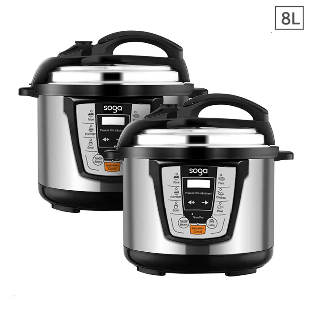 1-SOGA 2X Electric Stainless Steel Pressure Cooker 8L 1600W Multicooker 16
