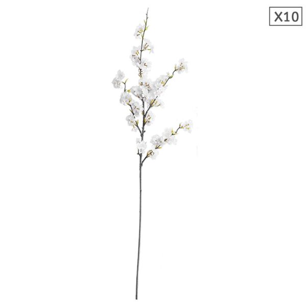 1-SOGA 10X Artificial Silk Flower Fake Cherry Blossom Bouquet Table Decor White