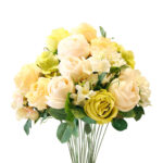 1-SOGA 3pcs Artificial Silk with 15 Heads Flower Fake Rose Bouquet Table Decor White