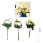 3-SOGA 3pcs Artificial Silk with 15 Heads Flower Fake Rose Bouquet Table Decor White