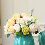 7-SOGA 3pcs Artificial Silk with 15 Heads Flower Fake Rose Bouquet Table Decor White