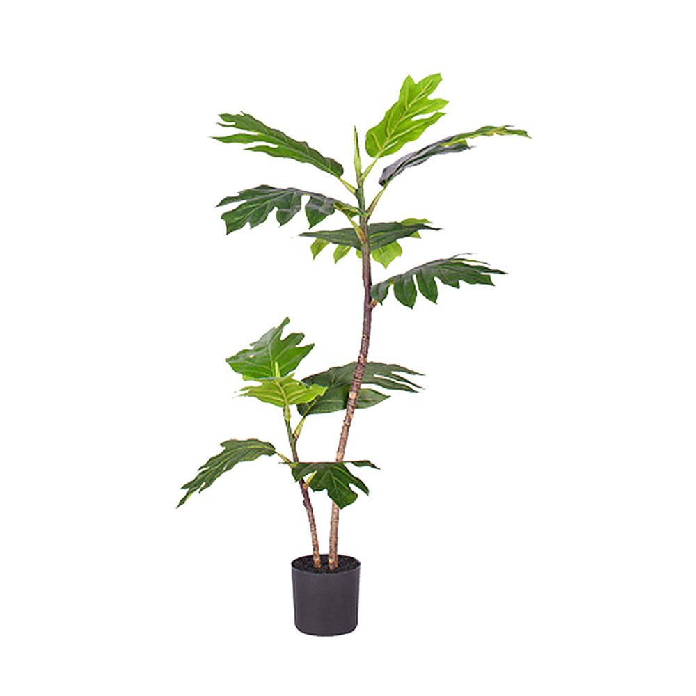 1-SOGA 90cm 2-Trunk Artificial Natural Green Split-Leaf Philodendron Tree Fake Tropical Indoor Plant Home Office Decor
