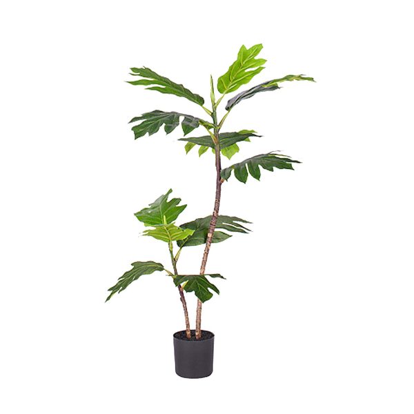1-SOGA 90cm 2-Trunk Artificial Natural Green Split-Leaf Philodendron Tree Fake Tropical Indoor Plant Home Office Decor
