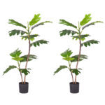 1-SOGA 2X 90cm 2-Trunk Artificial Natural Green Split-Leaf Philodendron Tree Fake Tropical Indoor Plant Home Office Decor