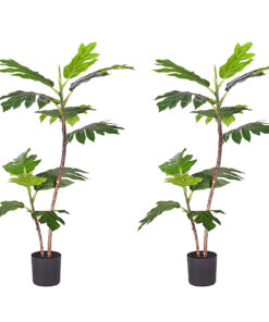 1-SOGA 2X 90cm 2-Trunk Artificial Natural Green Split-Leaf Philodendron Tree Fake Tropical Indoor Plant Home Office Decor