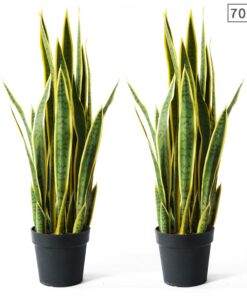 1-SOGA 2X 70cm Artificial Indoor Yellow Edge Tiger Piran Fake Decoration Tree Flower Pot Plant