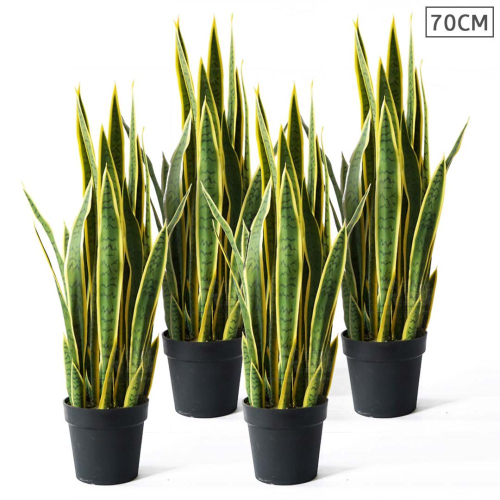 1-SOGA 4X 70cm Artificial Indoor Yellow Edge Tiger Piran Fake Decoration Tree Flower Pot Plant