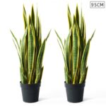 1-SOGA 2X 95cm Artificial Indoor Yellow Edge Tiger Piran Fake Decoration Tree Flower Pot Plant