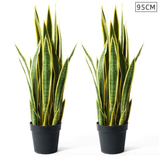 1-SOGA 2X 95cm Artificial Indoor Yellow Edge Tiger Piran Fake Decoration Tree Flower Pot Plant