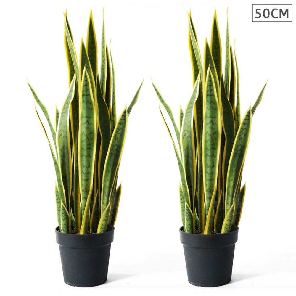 1-SOGA 2X 50cm Artificial Indoor Yellow Edge Tiger Piran Fake Decoration Tree Flower Pot Plant