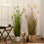 3-SOGA 120cm Purple-Red Artificial Indoor Potted Papyrus Plant Tree Fake Simulation Decorative