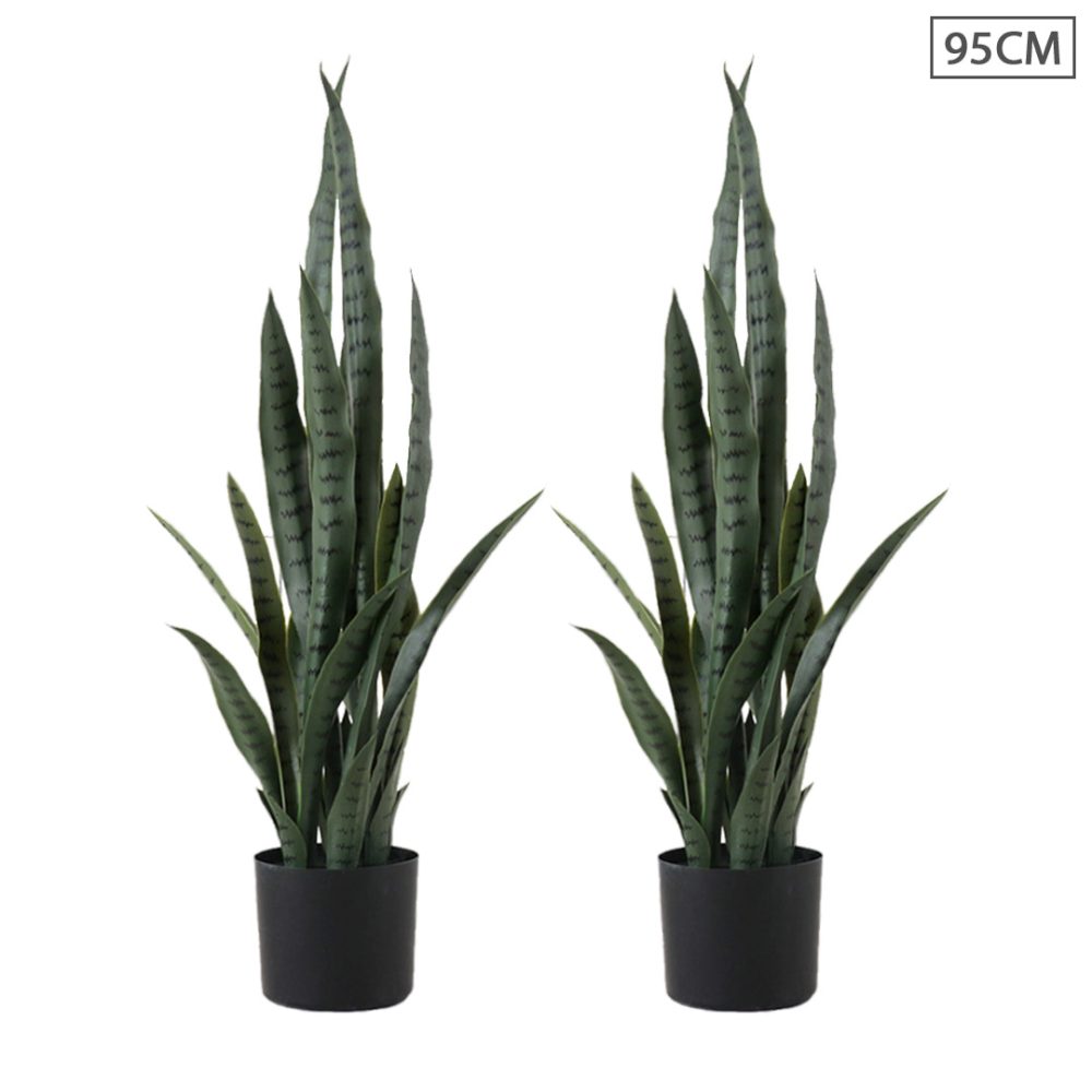 1-SOGA 2X 95cm Sansevieria Snake Artificial Plants with Black Plastic Planter Greenery