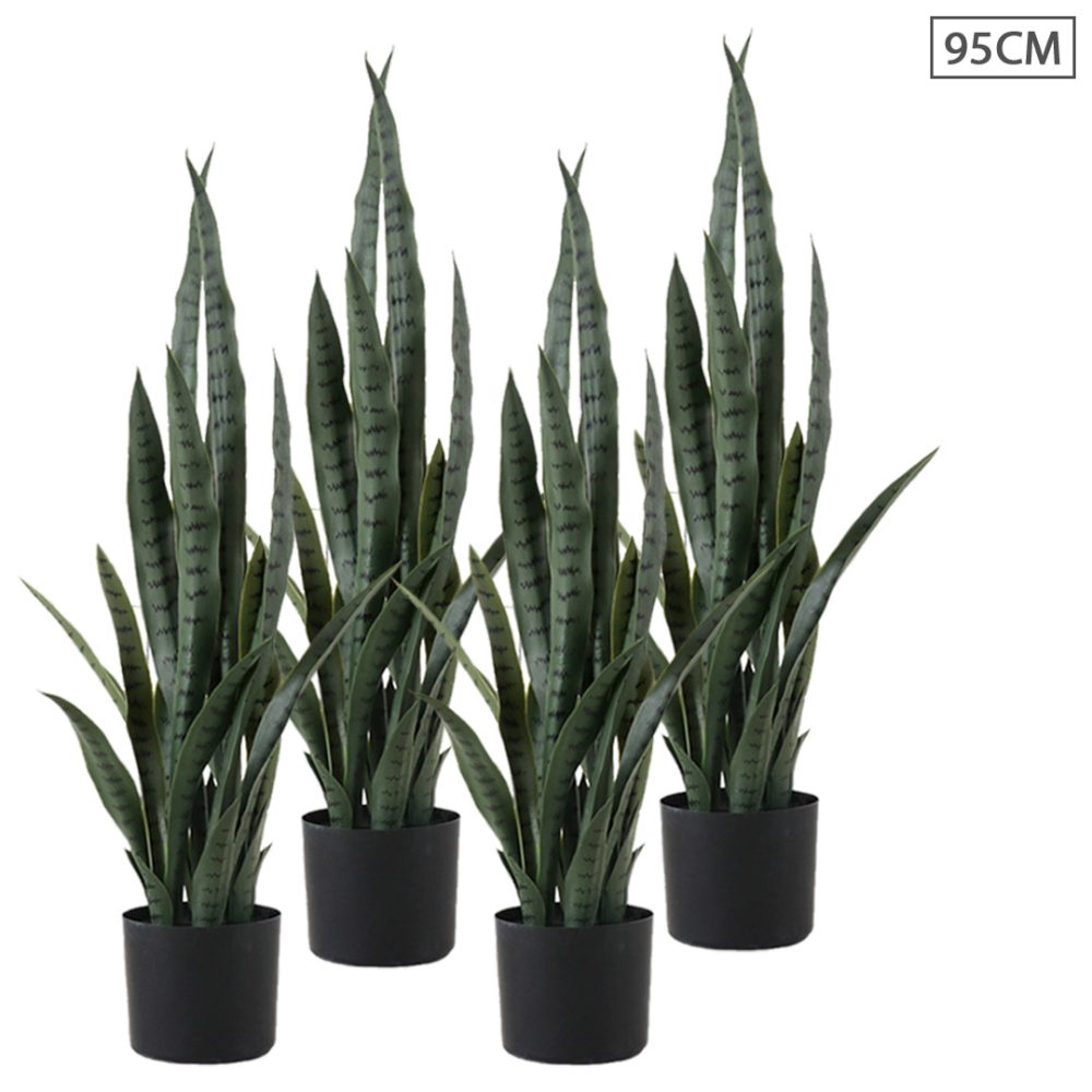 1-SOGA 4X 95cm Sansevieria Snake Artificial Plants with Black Plastic Planter Greenery