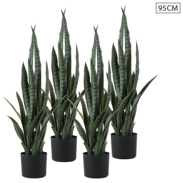 1-SOGA 4X 95cm Sansevieria Snake Artificial Plants with Black Plastic Planter Greenery