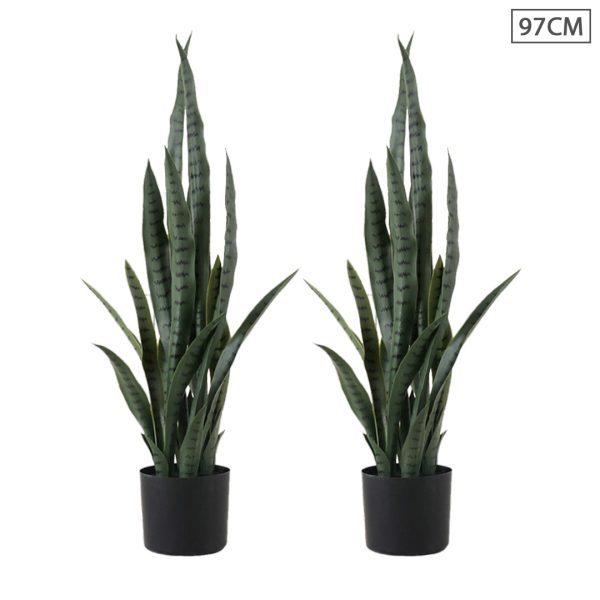 1-SOGA 2X 97cm Sansevieria Snake Artificial Plants with Black Plastic Planter Greenery