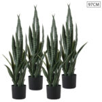 1-SOGA 4X 97cm Sansevieria Snake Artificial Plants with Black Plastic Planter Greenery