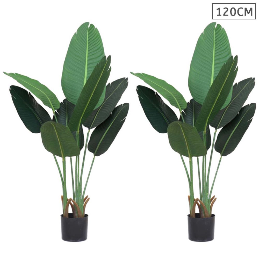 1-SOGA 2X 120cm Artificial Green Indoor Traveler Banana Fake Decoration Tree Flower Pot Plant