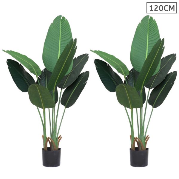 1-SOGA 2X 120cm Artificial Green Indoor Traveler Banana Fake Decoration Tree Flower Pot Plant