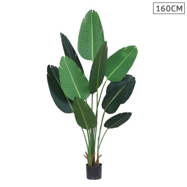 1-SOGA 160cm Artificial Green Indoor Traveler Banana Fake Decoration Tree Flower Pot Plant