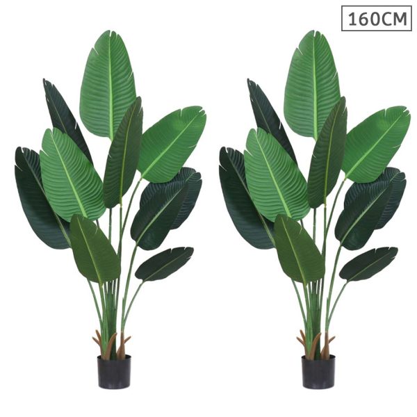 1-SOGA 2X 160cm Artificial Green Indoor Traveler Banana Fake Decoration Tree Flower Pot Plant