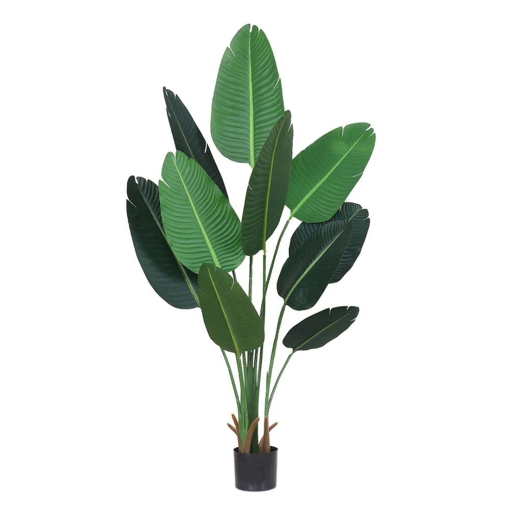 1-SOGA 180cm Artificial Bird of Paradise Plants Fake Tropical Palm Tree with 10 in Pot and Woven Seagrass Belly