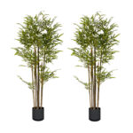 1-SOGA 2X 120cm Lucky Bamboo Tree Bambusa Vulgaris Artificial Plant w/ 7 Branches Home Accent Decor