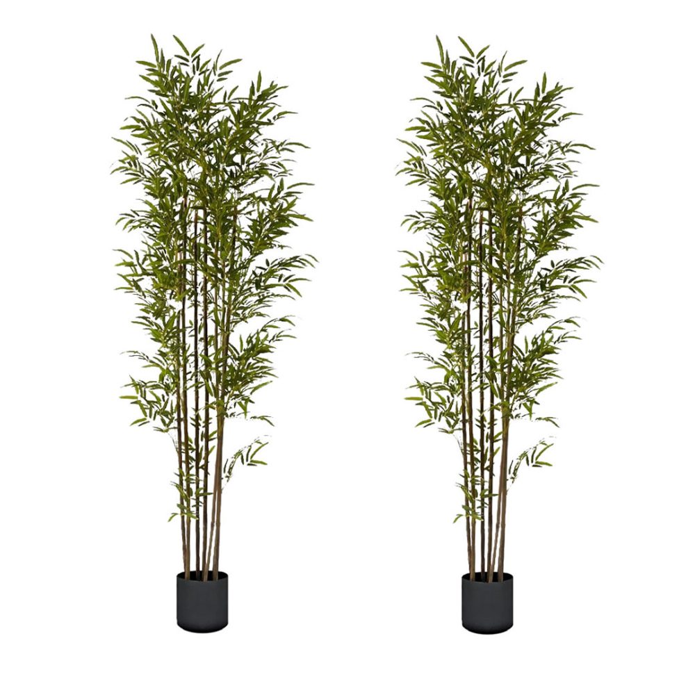 1-SOGA 2X 210cm Lucky Bamboo Tree Bambusa Vulgaris Artificial Plant w/ 7 Branches Home Accent Decor
