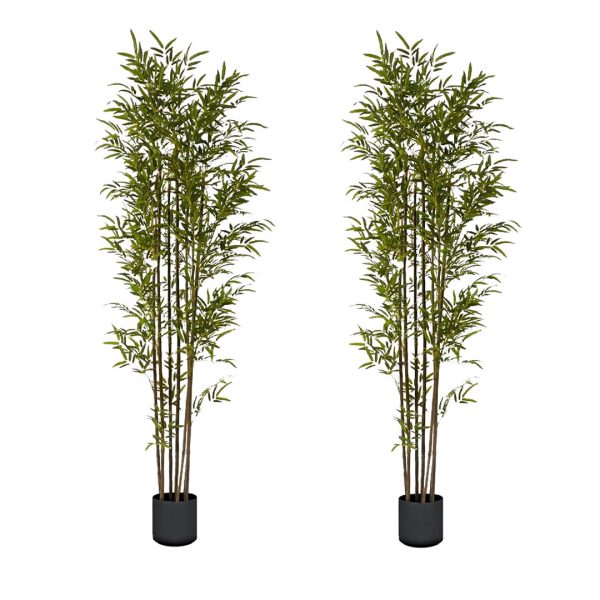 1-SOGA 2X 210cm Lucky Bamboo Tree Bambusa Vulgaris Artificial Plant w/ 7 Branches Home Accent Decor