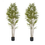 1-SOGA 2X 240cm Lucky Bamboo Tree Bambusa Vulgaris Artificial Plant w/ 7 Branches Home Accent Decor