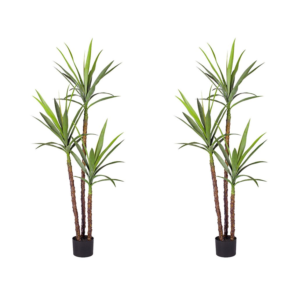 1-SOGA 2X 150cm Artificial Natural Green Dracaena Yucca Tree Fake Tropical Indoor Plant Home Office Decor
