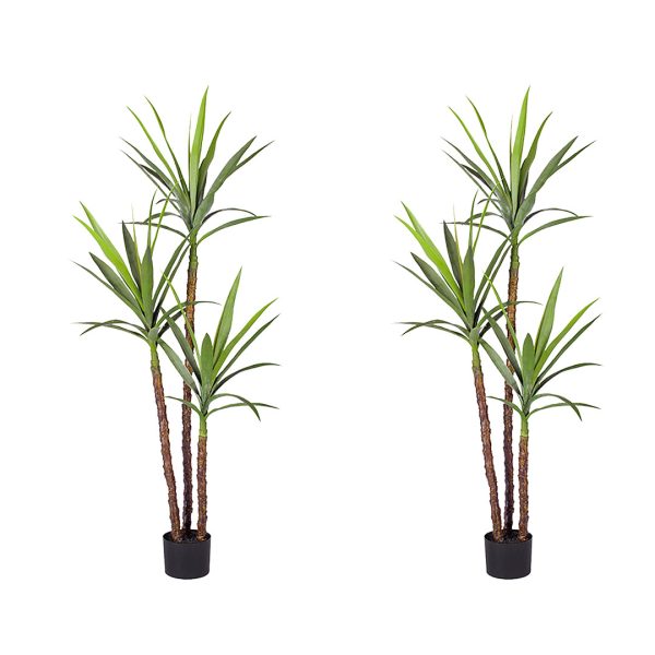 1-SOGA 2X 150cm Artificial Natural Green Dracaena Yucca Tree Fake Tropical Indoor Plant Home Office Decor