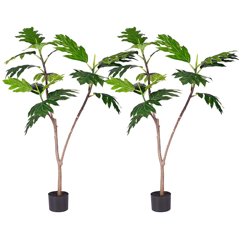 1-SOGA 2X 120cm Artificial Natural Green Split-Leaf Philodendron Tree Fake Tropical Indoor Plant Home Office Decor