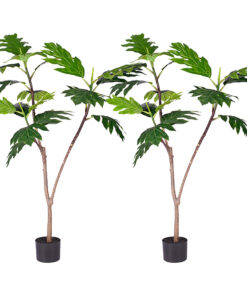 1-SOGA 2X 120cm Artificial Natural Green Split-Leaf Philodendron Tree Fake Tropical Indoor Plant Home Office Decor