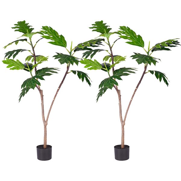 1-SOGA 2X 120cm Artificial Natural Green Split-Leaf Philodendron Tree Fake Tropical Indoor Plant Home Office Decor